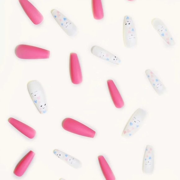 Cloud & Heart Print Press on Nails - Message to ship free - Picture 2 of 2